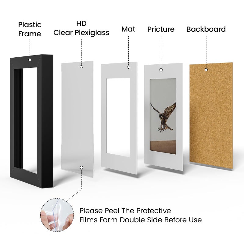 Heimlove 4x6 إطارات الصور مع حصيرة لعرض مجموعة صور 3.5 × 5 من 5 إطار صور بلاستيكي سوداء للحصول على شهادة دبلوم الملصق ووثائق مع ديكور منضدة وجدار - Image 5