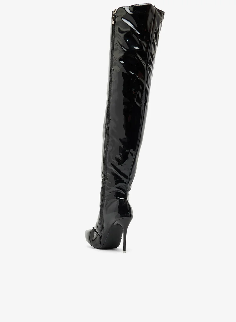 Ginger Black Pointed Toe Stiletto Heel Knee High Boots for Women | Best Price UAE
