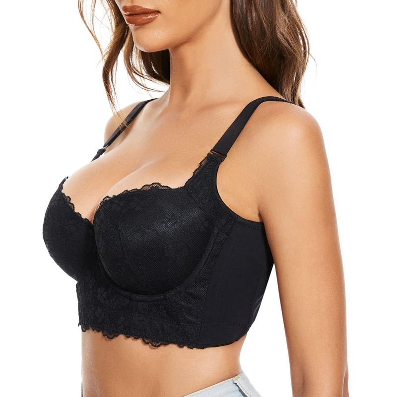 FallSweet Push Up Bras for Women Corset Top Bustier Padded Underwire Bra Add One Cup (Black-Lace,38D) - Image 2