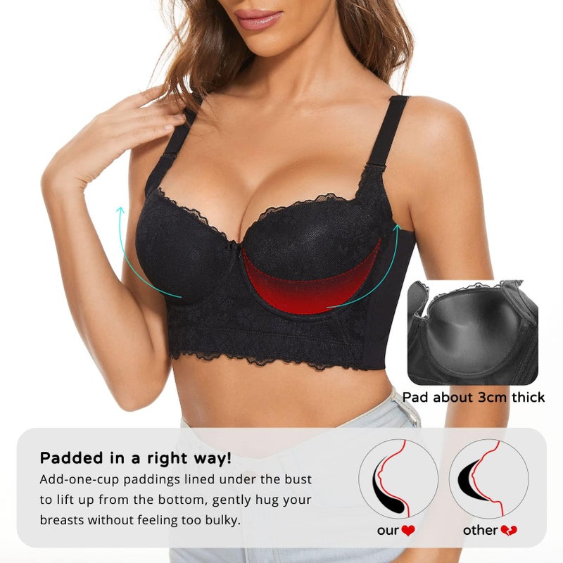FallSweet Push Up Bras for Women Corset Top Bustier Padded Underwire Bra Add One Cup (Black-Lace,38D) - Image 4