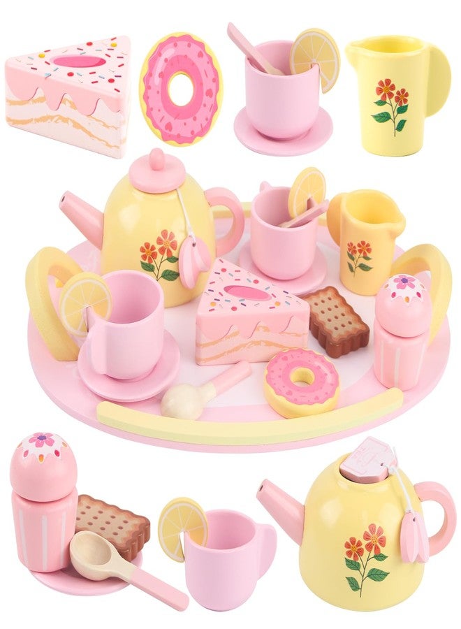 RECEKA Store Tea Party Set Wooden Tea Sets for Toddlers 3-5 Little Girls 4-6 6-8 Kids - Image 1