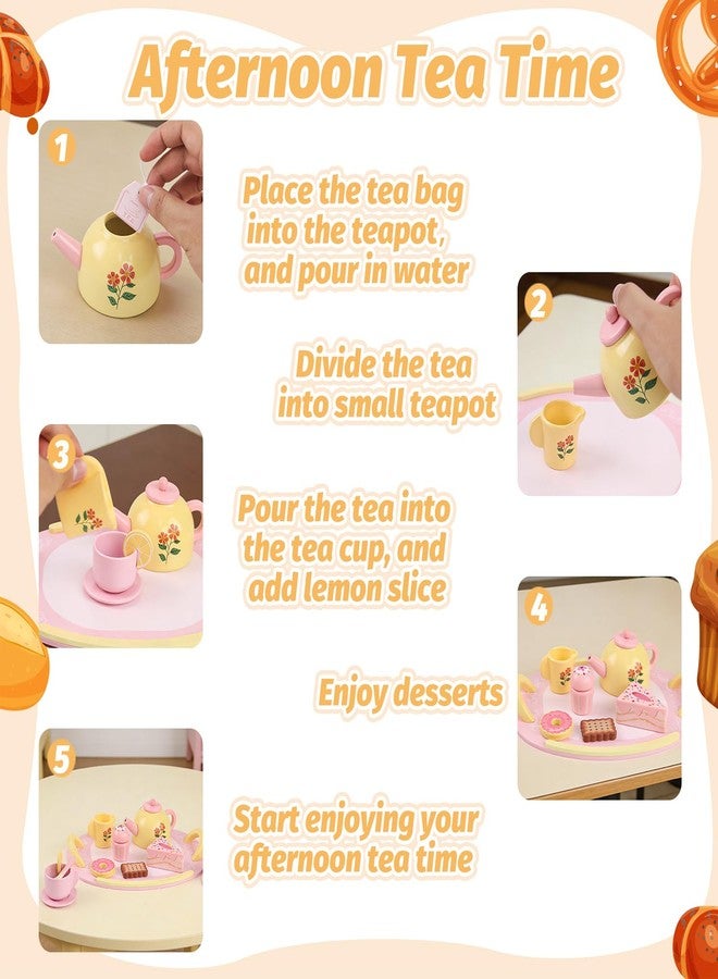 RECEKA Store Tea Party Set Wooden Tea Sets for Toddlers 3-5 Little Girls 4-6 6-8 Kids - Image 4