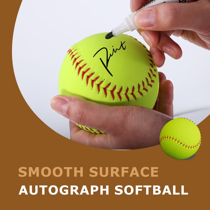 filori 6 Pack 12 - Inch Slow - Pitch Softballs | Official Size & Weight | Leather Cover | Solid Cork Core | Unmarked Training Balls for Practice, Games & Drills - Optic Yellow with Red Stitching - Image 5