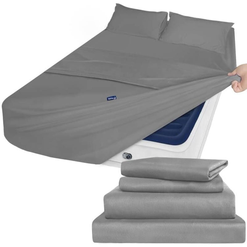 Moonsea Air Mattress Queen Sheet Set Deep Pocket Queen Sheets - 4 Piece Bed Sheets Queen Size Fade Resistant Fits 16in to 24in Pillow Top Air Bed Mattress - Grey - Image 1