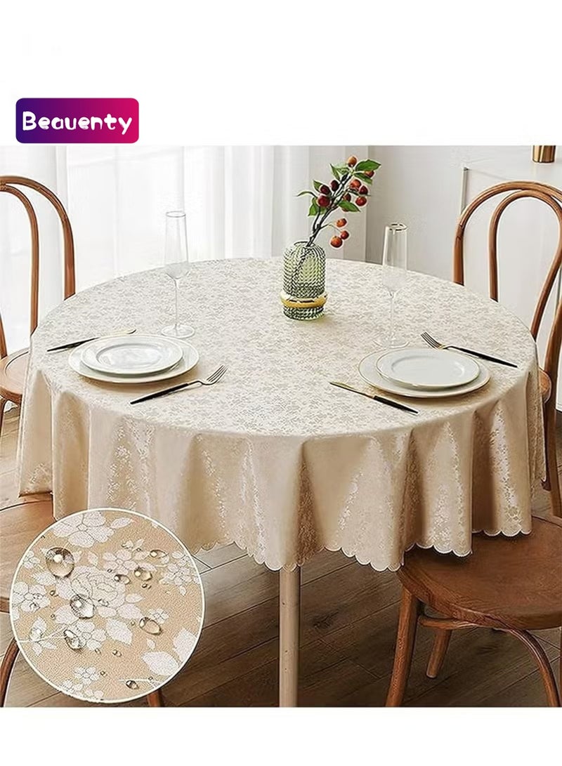 Beauenty Round Tablecloth Waterproof and Oilproof Wipeable Table Cloth, for Kitchen and Dining Room Beige 160CM - Image 1