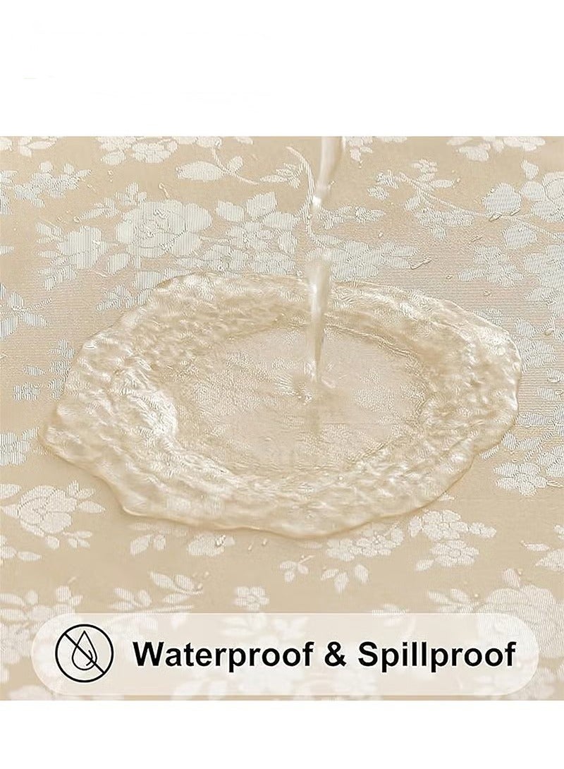 Beauenty Round Tablecloth Waterproof and Oilproof Wipeable Table Cloth, for Kitchen and Dining Room Beige 160CM - Image 5