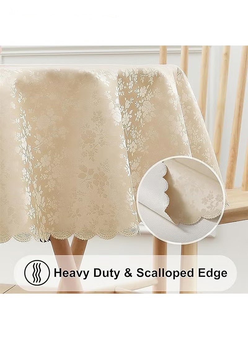 Beauenty Round Tablecloth Waterproof and Oilproof Wipeable Table Cloth, for Kitchen and Dining Room Beige 160CM - Image 2