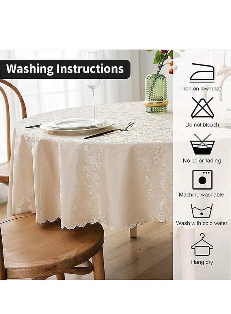 Beauenty Round Tablecloth Waterproof and Oilproof Wipeable Table Cloth, for Kitchen and Dining Room Beige 160CM - Image 3