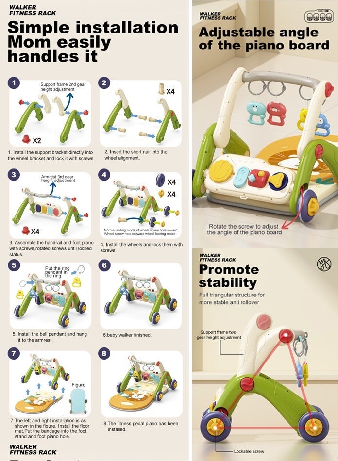 VIVAKIDS 3-in-1 Baby Walker & Play Gym with Music | Sit, Stand & Walk Activity Center for 0-24 Months | Educational Toy for Boys & Girls (Multicolor) - Image 5