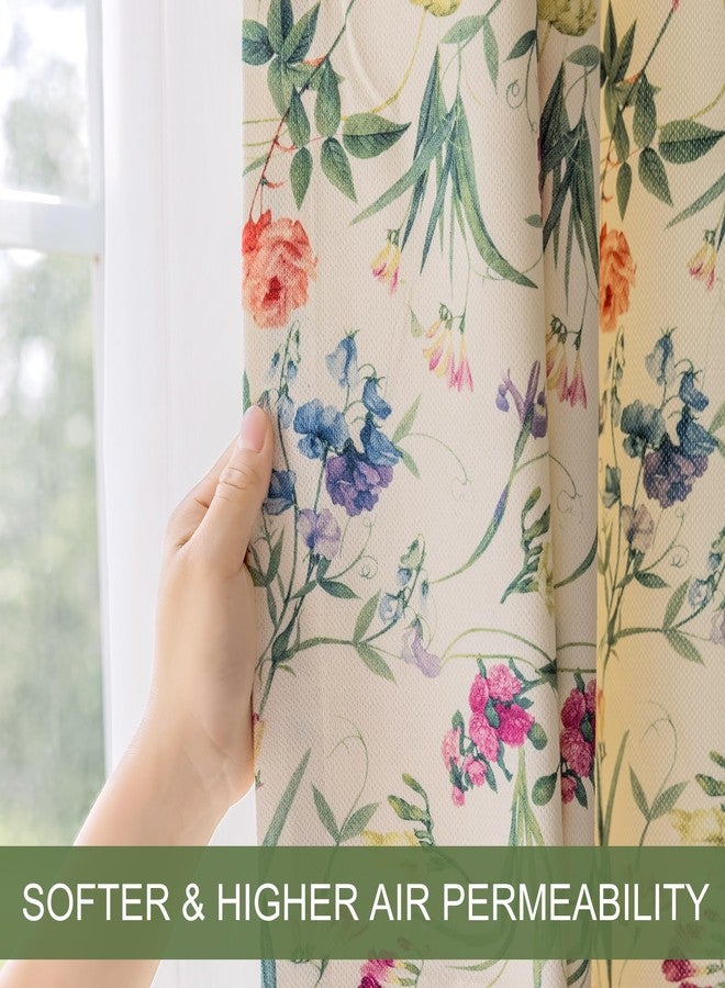 SUOUO Colorful Floral Curtains for Living Room Chenille Light Filtering 84 Inches Long 2 Panels Print Red Yellow Wildflower Botanical Window Drapes for Dining Bedroom - Image 5