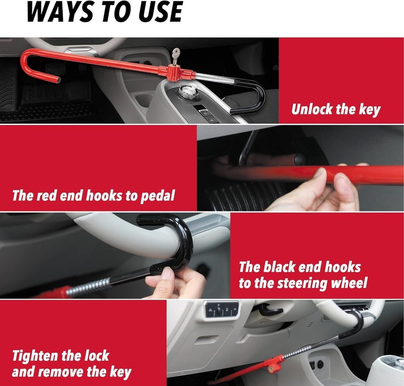 Cartman Anti-Theft Steering Wheel Lock and Brake Pedal Adjustable Lock - Image 4