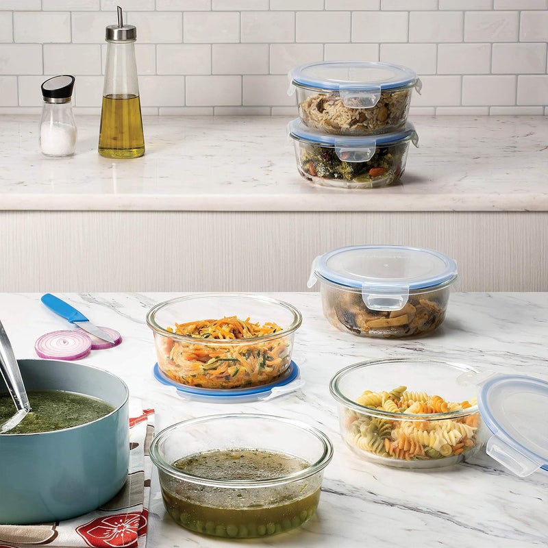 FINEDINE Superior Glass Round Meal-Prep Containers -3pk (32oz) BPA-free Airtight Food-Storage Containers with 100% Leakproof Locking Lids, Freezer-to-Oven Safe Great On-the-Go Portion Control Lunch Containers - Image 3