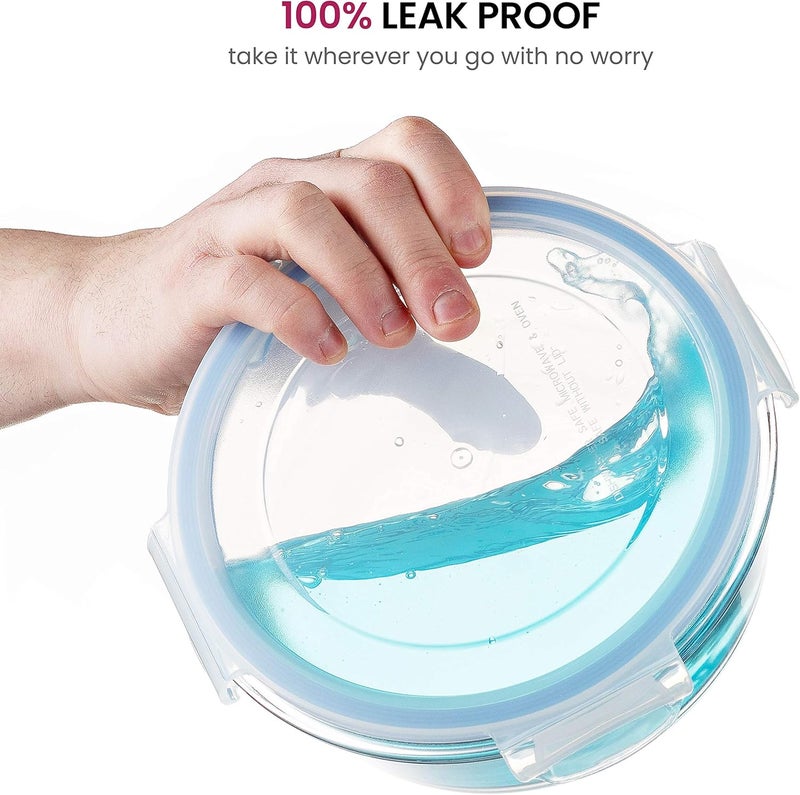 FINEDINE Superior Glass Round Meal-Prep Containers -3pk (32oz) BPA-free Airtight Food-Storage Containers with 100% Leakproof Locking Lids, Freezer-to-Oven Safe Great On-the-Go Portion Control Lunch Containers - Image 5