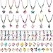 Sherr 70 Pcs Kids Jewelry Set Unicorn Mermaid Adjustable Friendship Bracelets Necklaces Rings Earrings Animal Multicolor Woven Pendant for Little Girls Pretend Play Gifts - Image 3