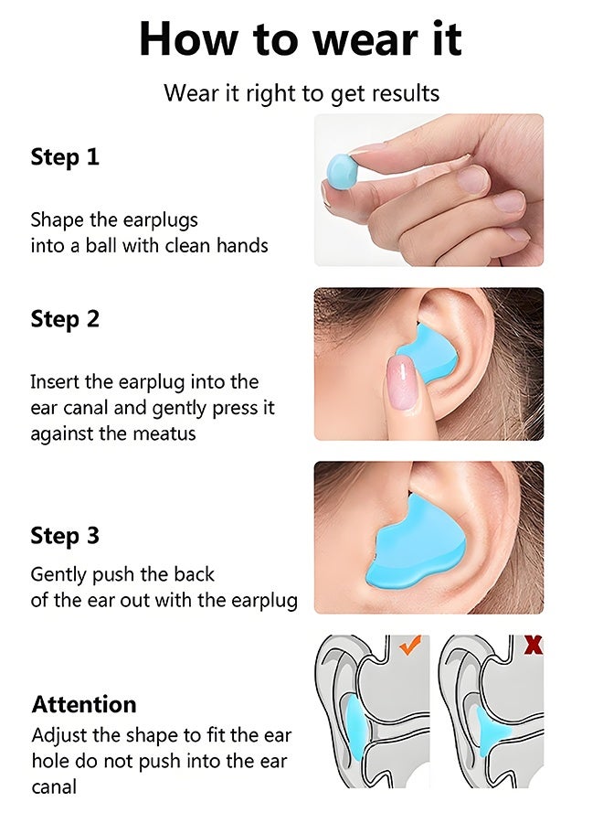 Wish Plus Earplugs for Sleeping Swimming – Reusable Moldable Soft Gel Strong Noise Cancelling Ear Plugs, Zero Pressure Fit (Individually packaged - Blue) - Image 3