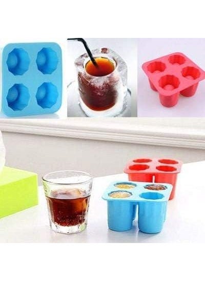 ZAEGO 4 Cup Square Glass Shape Silicone Ice Cube Maker Shooters Reusable Glass Freeze Mould Drink Party Ice Tray Juice Ice Cube Jelly TrayMulticolor