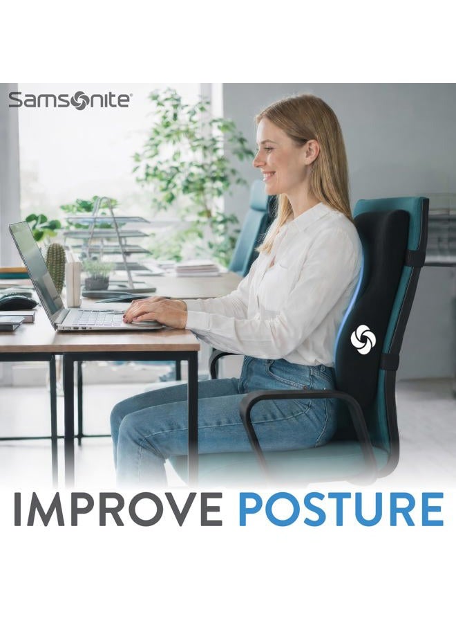 SAMSONITE, [Mid-Low] Back Support Lumbar Pillow for Office Chair or Car Seat, [HIGH GRADE - MEMORY FOAM], Boost your Back Comfort Zone, Versatile Use Supportive Cushion with Soft Plush Cover - Image 3