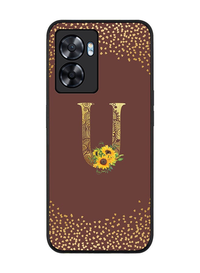 Stylizedd Rugged Black edge case for Oppo A57 Slim fit Soft Case Flexible Rubber Edges Anti Drop TPU Gel Thin Cover - Custom Monogram Initial Letter Floral Pattern Alphabet - U (Brown ) - Image 1