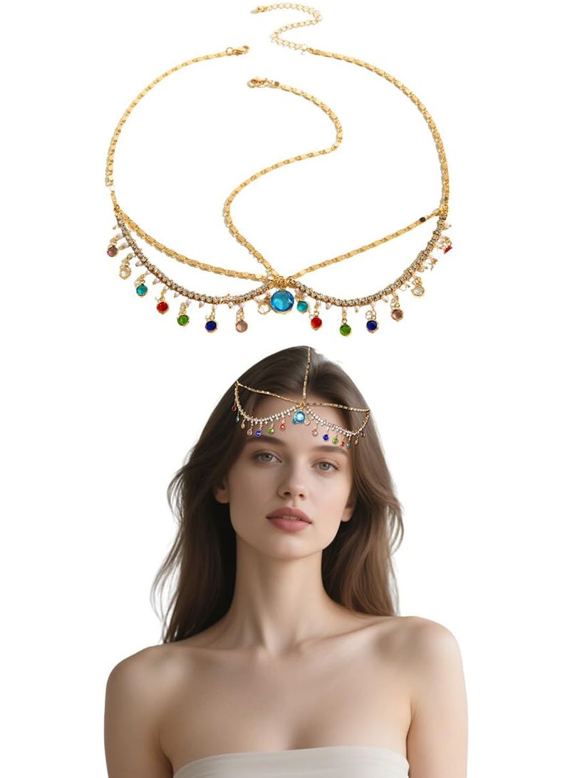 Crystal Rhinestone Gems Jewelry Head Chains For Women Gold Boho Headbands Sparkly Bridal Headpieces Sparkle Crystal Headwear For Prom Makeup Accessories - Image 1