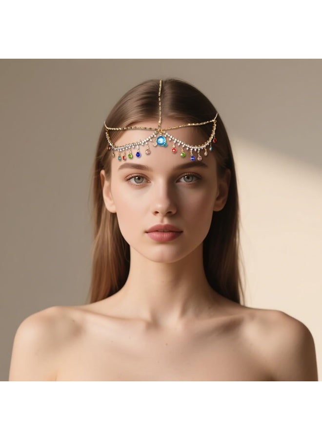 Crystal Rhinestone Gems Jewelry Head Chains For Women Gold Boho Headbands Sparkly Bridal Headpieces Sparkle Crystal Headwear For Prom Makeup Accessories - Image 2