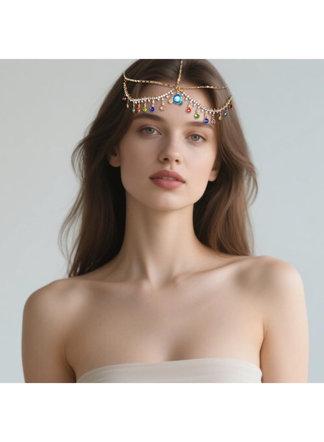 Crystal Rhinestone Gems Jewelry Head Chains For Women Gold Boho Headbands Sparkly Bridal Headpieces Sparkle Crystal Headwear For Prom Makeup Accessories - Image 3