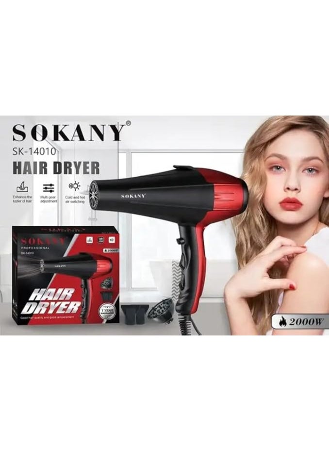 The Sokany 2000W Hair Dryer SK-14010, Black/Red is your best styling companion, delivering powerful performance to dry your hair efficiently and quickly. Its sleek design ensures comfortable handling, while adjustable heat and speed settings cater to your unique needs. Ideal for both professional salons and personal use, this hair dryer offers a combination of power and precision