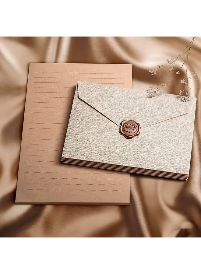 عبوة من 3 أظافر بملمس قماش الكتان، مع 10 ورق رسالة كرافت و 3 ملصقات ختم الشمع، أظافر عتيقة سميكة من ورق 250 جرام للرسائل والدعوات والبطاقات التهنئة والبطاقات البريدية - Image 1