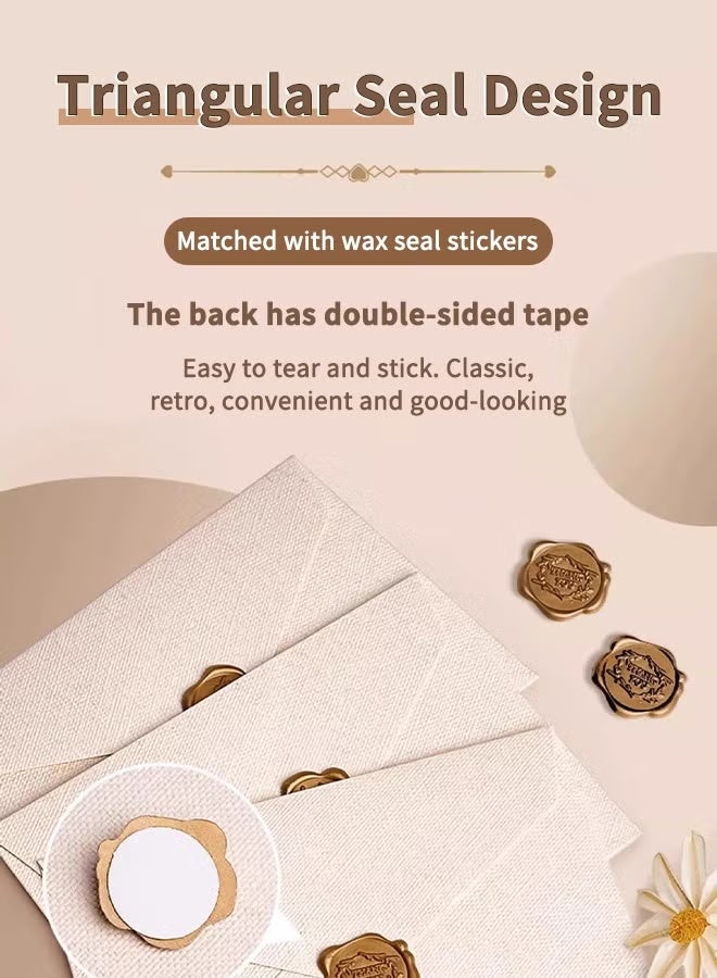 عبوة من 3 أظافر بملمس قماش الكتان، مع 10 ورق رسالة كرافت و 3 ملصقات ختم الشمع، أظافر عتيقة سميكة من ورق 250 جرام للرسائل والدعوات والبطاقات التهنئة والبطاقات البريدية - Image 2
