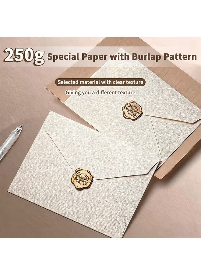 عبوة من 3 أظافر بملمس قماش الكتان، مع 10 ورق رسالة كرافت و 3 ملصقات ختم الشمع، أظافر عتيقة سميكة من ورق 250 جرام للرسائل والدعوات والبطاقات التهنئة والبطاقات البريدية - Image 5