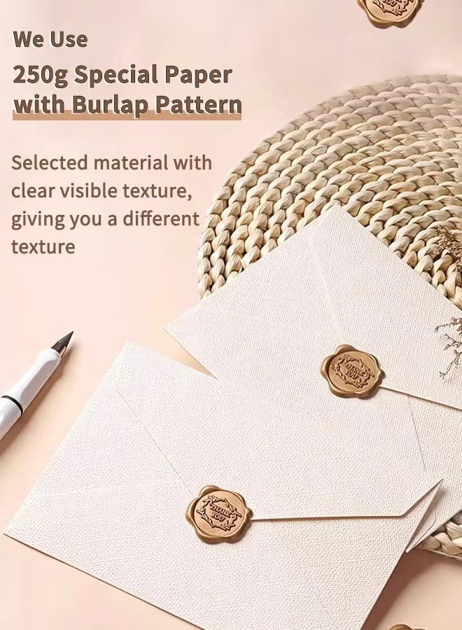 عبوة من 3 أظافر بملمس قماش الكتان، مع 10 ورق رسالة كرافت و 3 ملصقات ختم الشمع، أظافر عتيقة سميكة من ورق 250 جرام للرسائل والدعوات والبطاقات التهنئة والبطاقات البريدية - Image 3