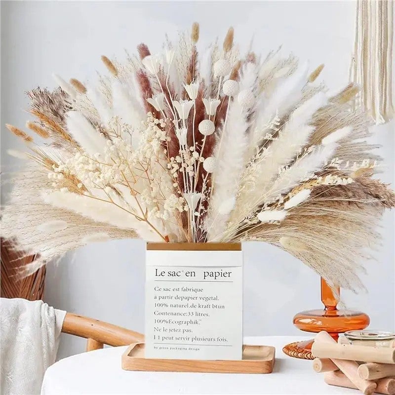 Bluejw Small Reed Dried Flower Bouquet - Rabbit Tail Grass, Pampas Grass & Whisk Bloom Natural Dried Plants for Home Decor, Wedding & Crafting - Image 3