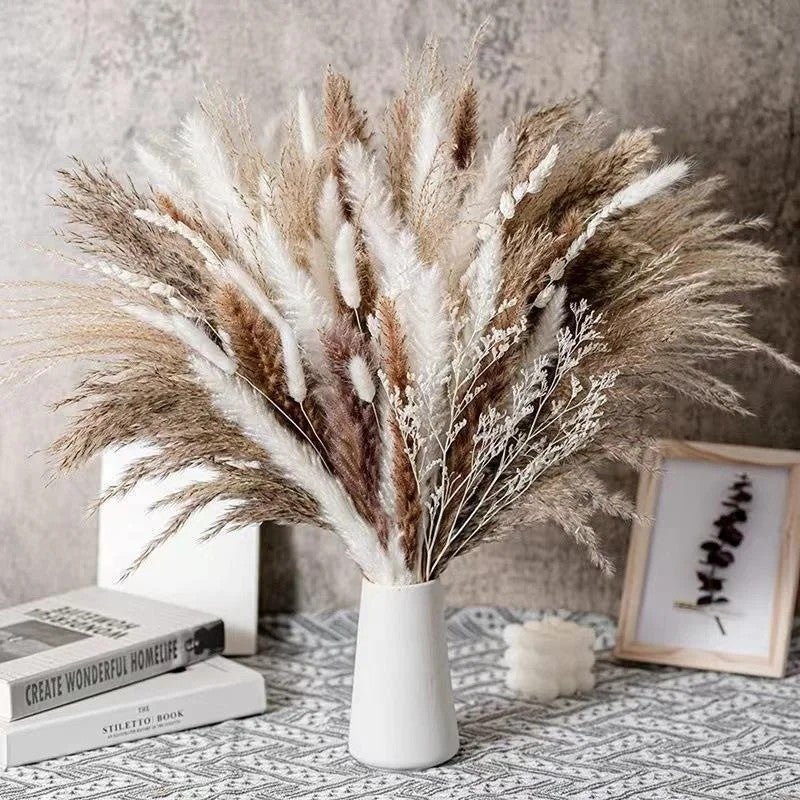 Bluejw Small Reed Dried Flower Bouquet - Rabbit Tail Grass, Pampas Grass & Whisk Bloom Natural Dried Plants for Home Decor, Wedding & Crafting - Image 2