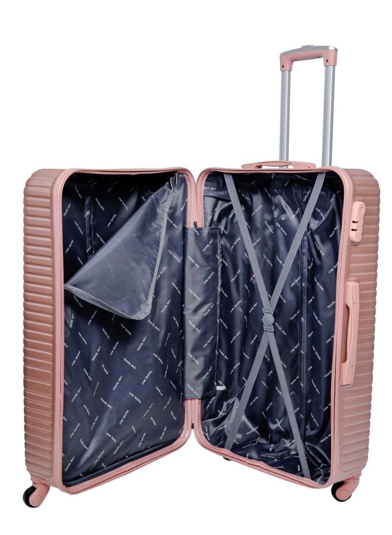 TRAVEL WAY مجموعة أمتعة ترافل واي خفيفة الوزن مكونة من 3 حقائب - 3 أحجام من حقيبة الأمتعة الصلبة للسفر | حقيبة أمتعة ABS مع 4 عجلات دوارة (ذهبي وردي، مجموعة من 3 قطع) - Image 4