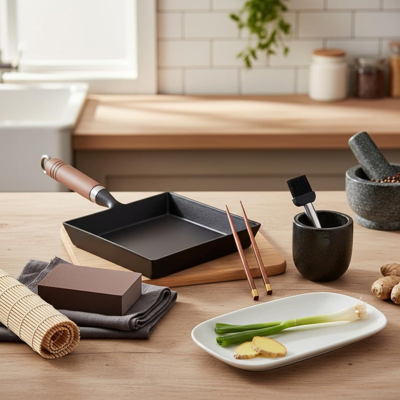 Japanese-style cast-iron tamagoyaki pan (oven-safe; suitable for making pancakes and steaks), black - Image 3