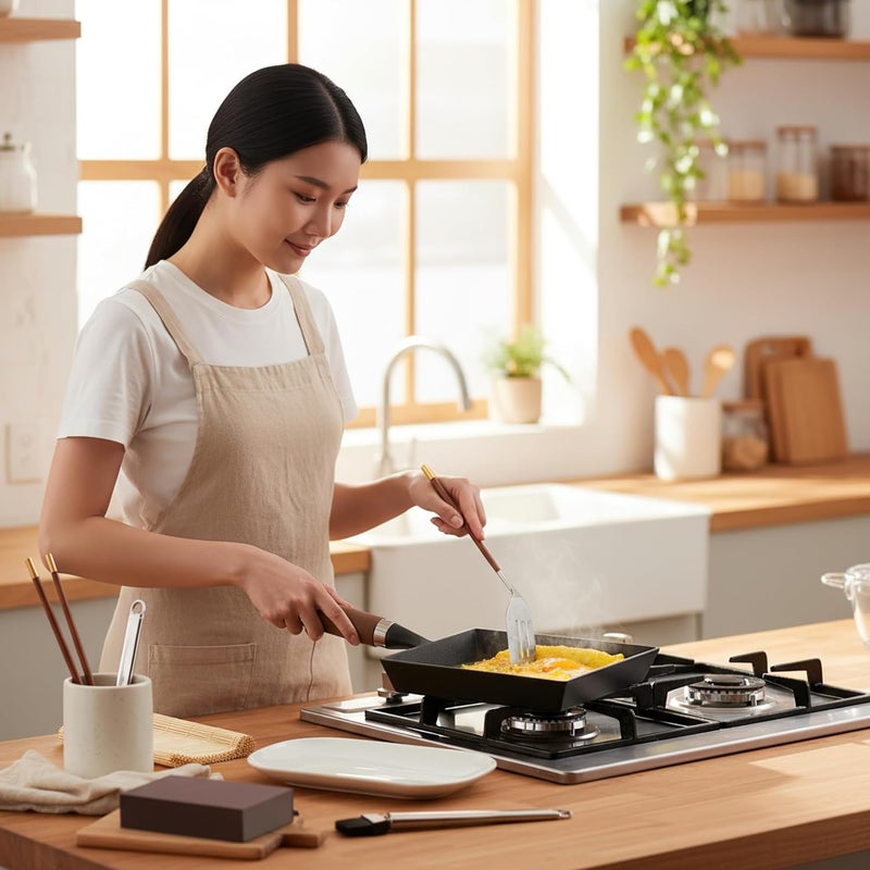 Japanese-style cast-iron tamagoyaki pan (oven-safe; suitable for making pancakes and steaks), black - Image 5