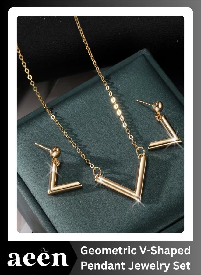 aeen 3 Pcs Geometric V-Shaped Pendant Jewelry Set for Women | Punk Style Earrings & Necklace | Bold Fashion Statement Accessories - Image 1