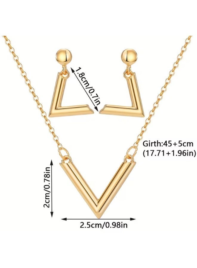aeen 3 Pcs Geometric V-Shaped Pendant Jewelry Set for Women | Punk Style Earrings & Necklace | Bold Fashion Statement Accessories - Image 4