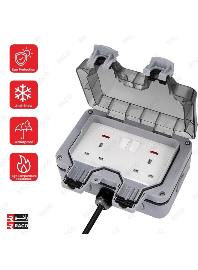 RACO Waterproof Dual Extension Socket 13A with Heavy-Duty Cord IP66 Rated, 220-250V UK Plug | Perfect for Outdoor Uses (10 Meter x 2)  - Image 4