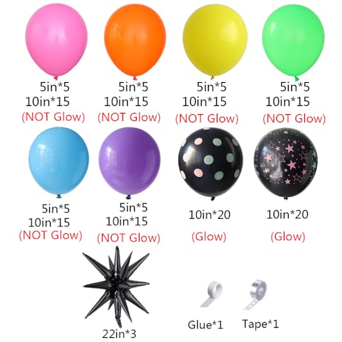 UAEYW Glow in the Dark Balloon Arch Garland Kit-165Pcs UV Neon Rainbow Luminous Fluorescent Balloons-Let's Glow Birthday Party Back to 80s 90s Disco Rock Roll Party Decorations - Image 2