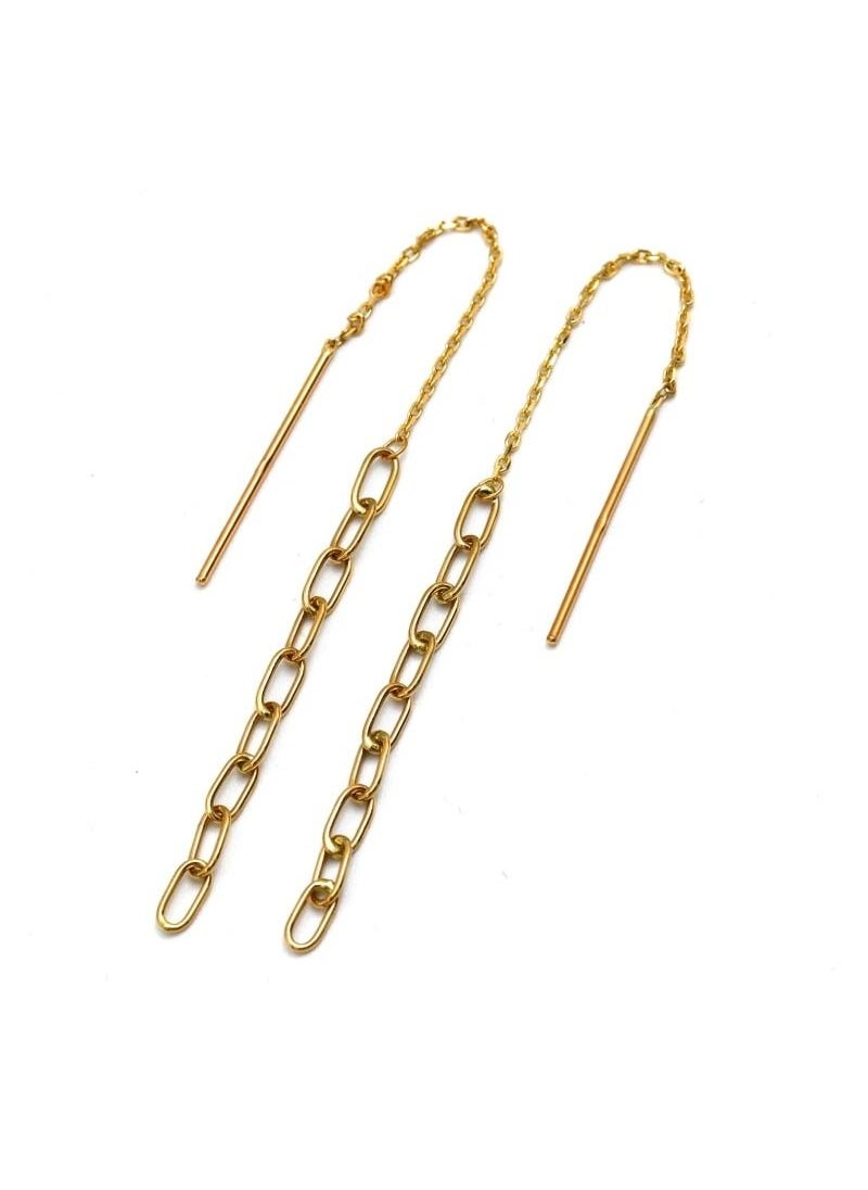 Gold Zone - Real Gold Paper Clip Hanging Earring Link Thickness - Image 1