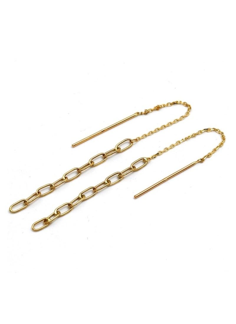 Gold Zone - Real Gold Paper Clip Hanging Earring Link Thickness - Image 1