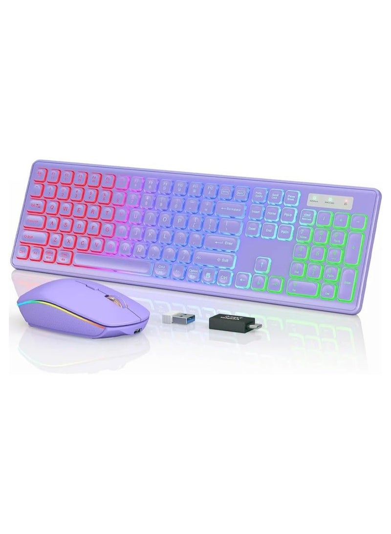 Backlit 2.4G Wireless Keyboard and Mouse Combo Rechargeable for Office Home, USB ChargingFull Size Ergonomic Tilt Angle with Mac OS, Windows  - Image 1