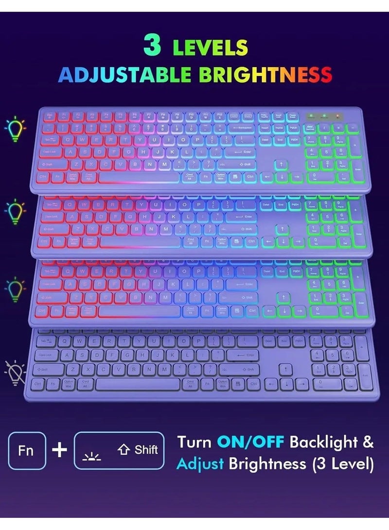 Backlit 2.4G Wireless Keyboard and Mouse Combo Rechargeable for Office Home, USB ChargingFull Size Ergonomic Tilt Angle with Mac OS, Windows  - Image 5