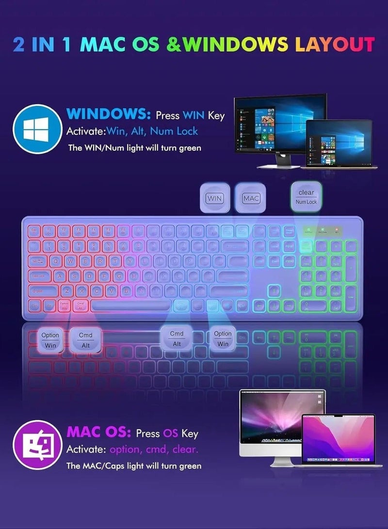 Backlit 2.4G Wireless Keyboard and Mouse Combo Rechargeable for Office Home, USB ChargingFull Size Ergonomic Tilt Angle with Mac OS, Windows  - Image 3