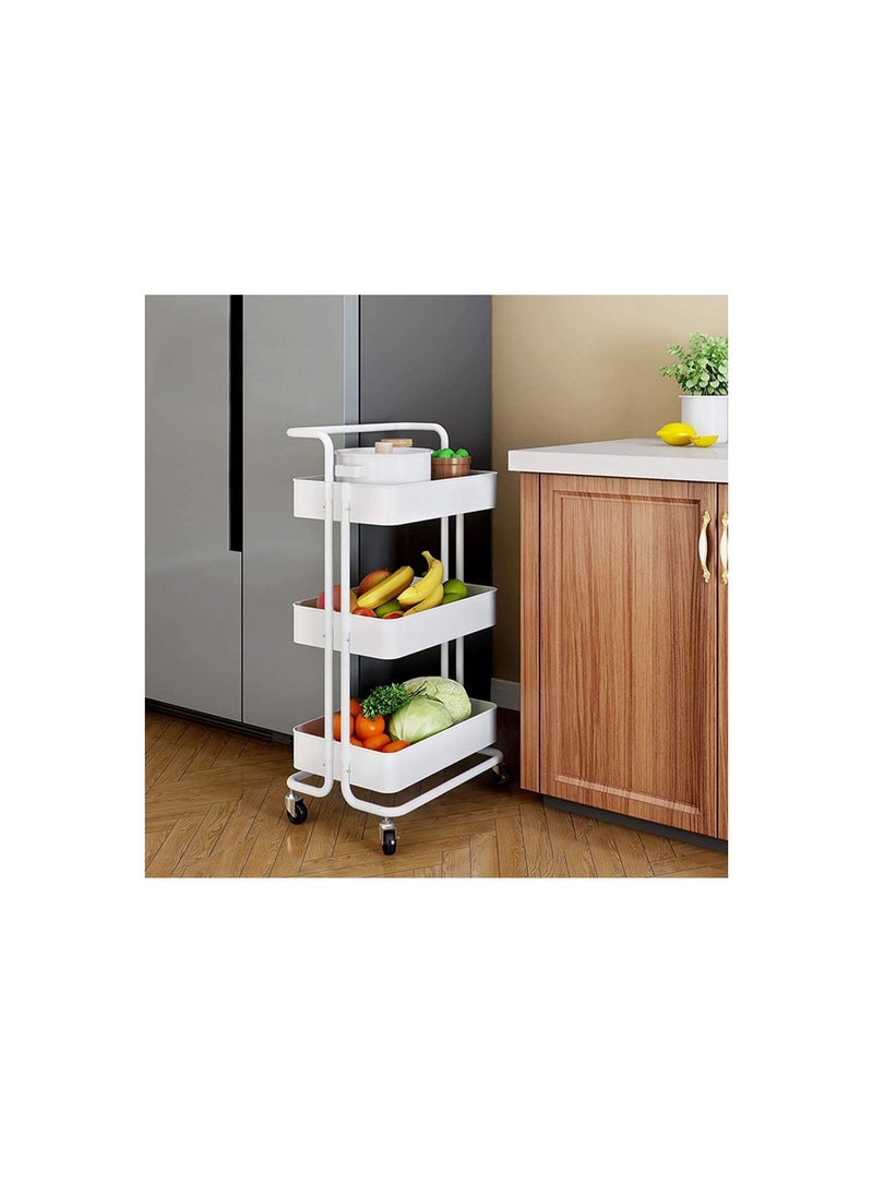 Generic - Utility Cart with Wheels features a sturdy handle, ABS storage basket, and three tiers, providing convenient organization in a sleek white design - Image 1