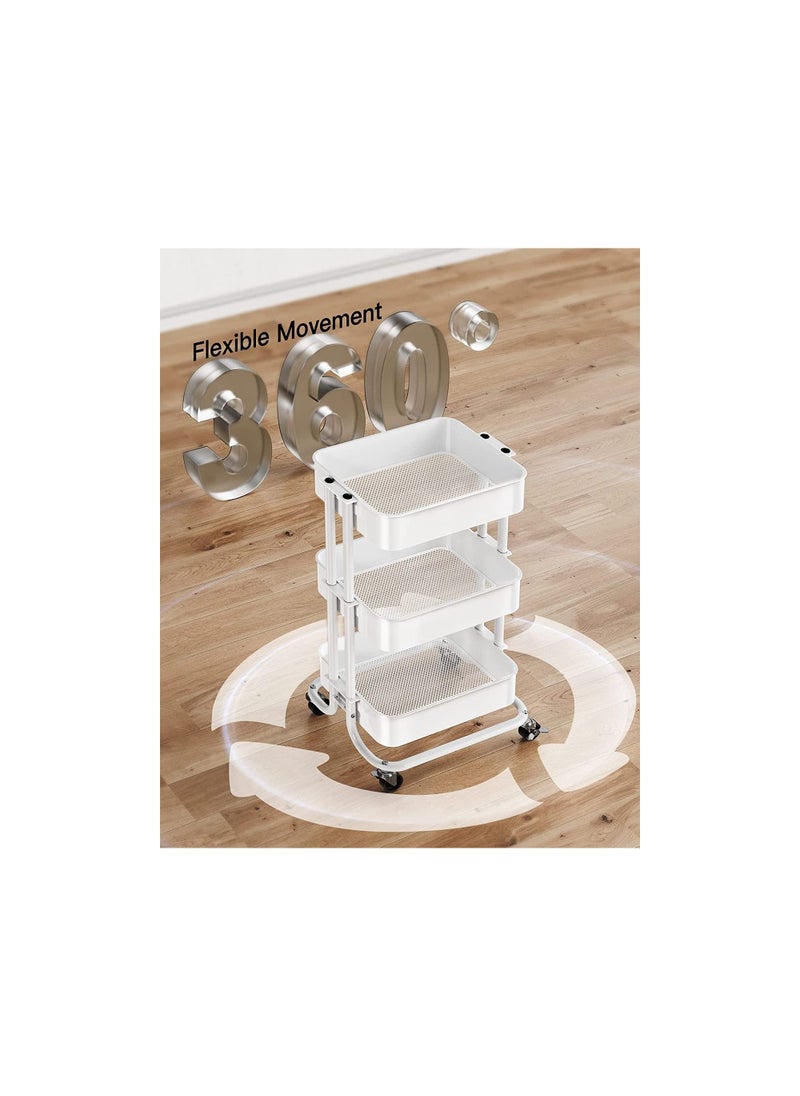 Generic - Utility Cart with Wheels features a sturdy handle, ABS storage basket, and three tiers, providing convenient organization in a sleek white design - Image 1