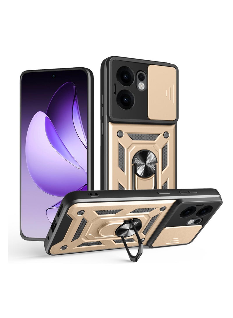 Case Cover Shockproof Protective Case with Camera Protection and Metal Ring Compatible with  Oppo Reno 13F (Gold)
