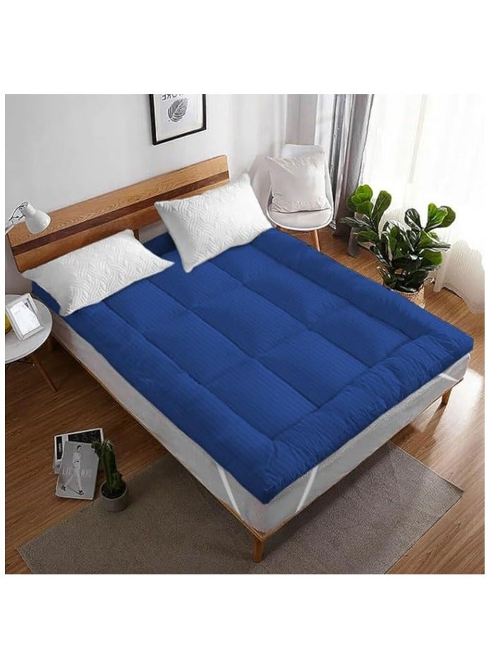 COMFY HOTEL QUALITY COTTON FIBER FILLED 200 X 200 CM MATTRESS TOPPER BLUE - Image 1