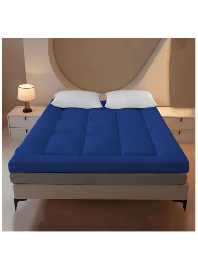COMFY HOTEL QUALITY COTTON FIBER FILLED 200 X 200 CM MATTRESS TOPPER BLUE - Image 2