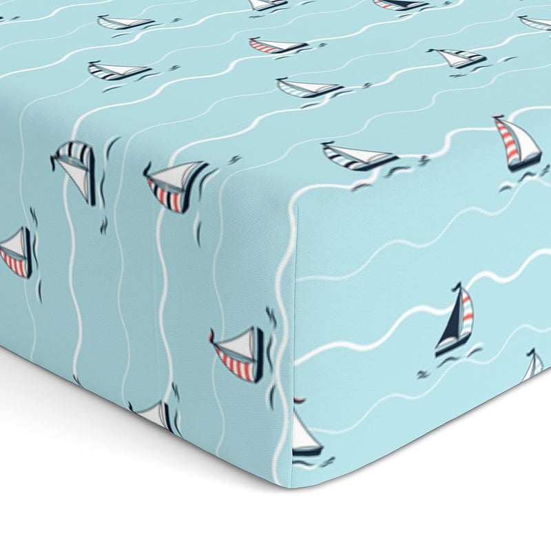 The White Cradle Cotton Baby Crib Fitted Bed Sheets for Cot Organic Twill Fabric Baby Bedding for New Born Infants Toddlers 52x28 Pack of 1 The White Cradle Yacht Blotch - Image 1